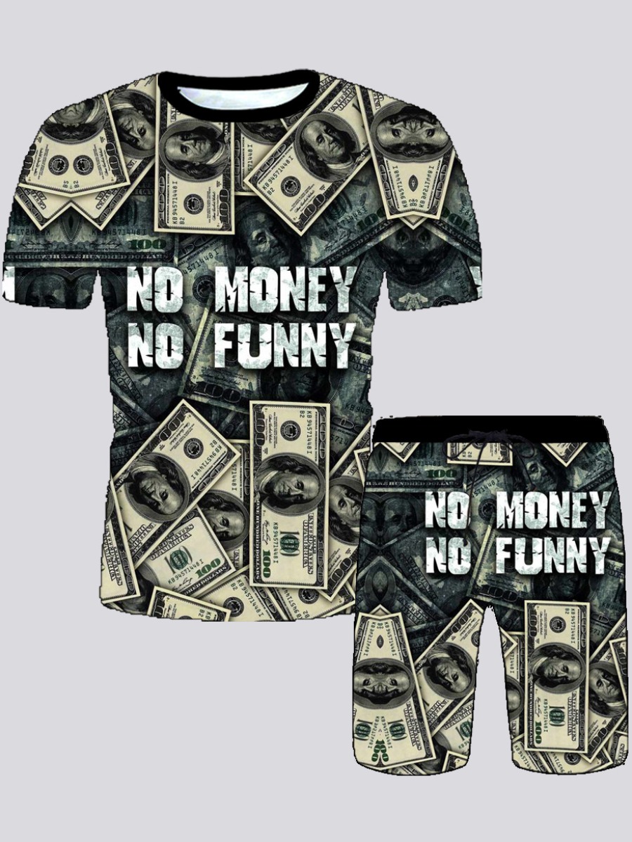 Lovely Men Street Round Neck Money Print Multicolor Two Piece Shorts Set, Multi
Lovely Men Street Round Neck Money Print Multicolor Two Piece Shorts Set, Multi