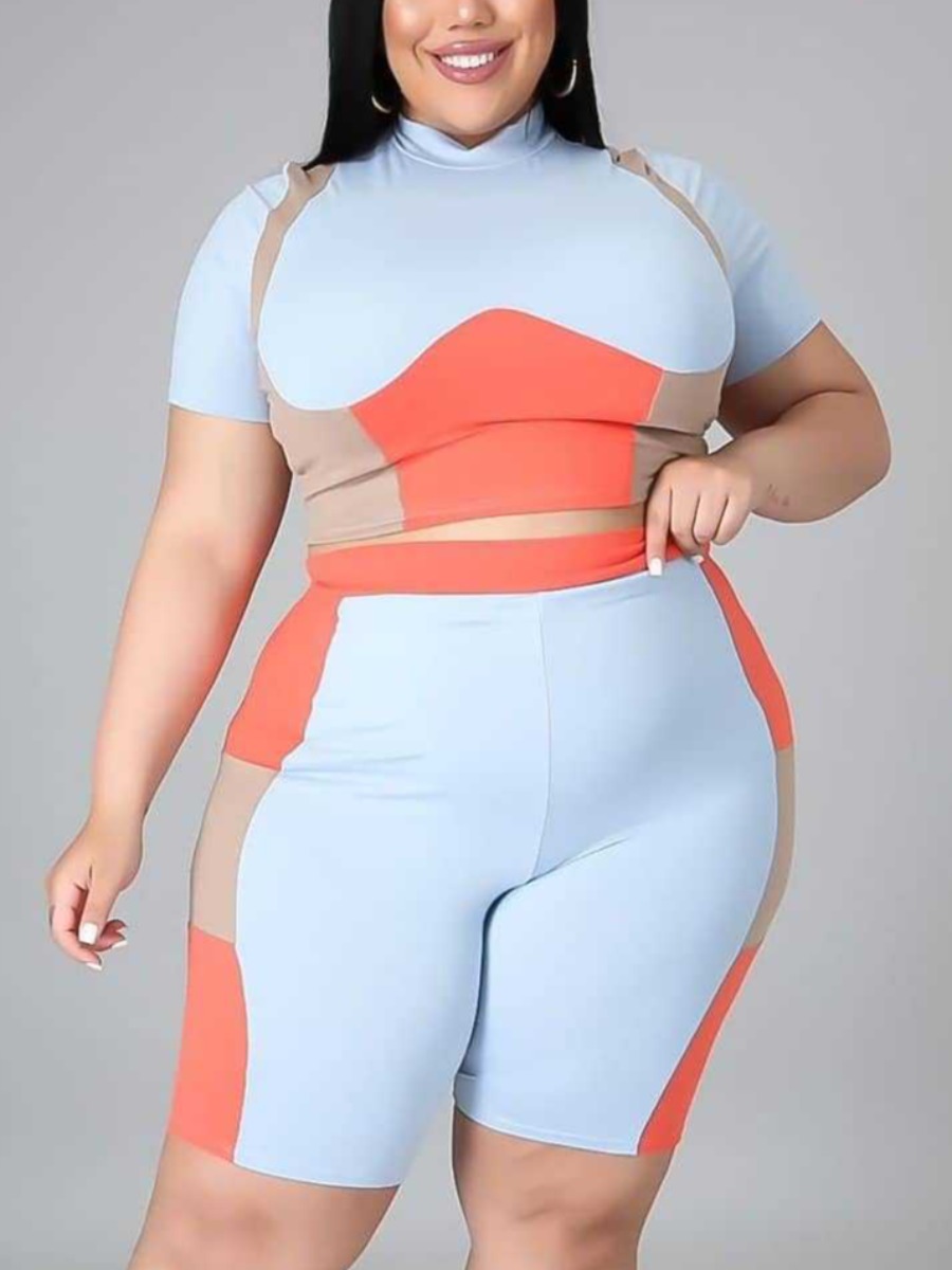 Lovely Plus Size Sporty Half A Turtleneck Color-lump Baby Blue Two-piece Shorts Set
Lovely Plus Size Sporty Half A Turtleneck Color-lump Baby Blue Two-piece Shorts Set
