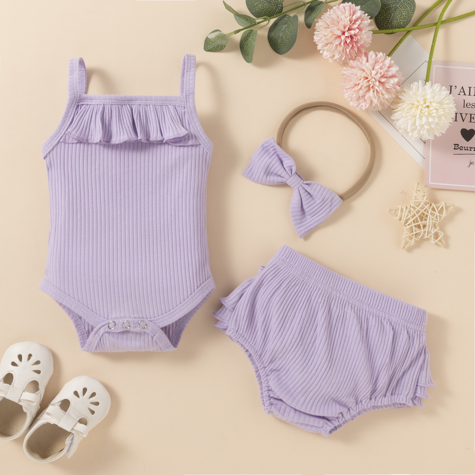 LW COTTON Girl Rib-Knit Fold Design Two Piece Shorts Set (With Headband), Purple
LW COTTON Girl Rib-Knit Fold Design Two Piece Shorts Set (With Headband), Purple