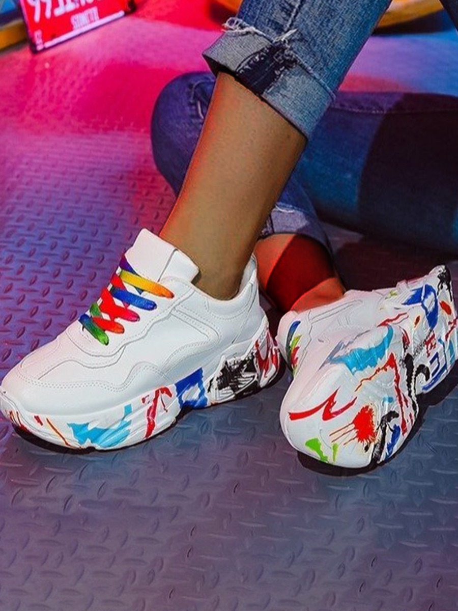 LW Color Lace-up Graffiti Sneakers, White
LW Color Lace-up Graffiti Sneakers, White