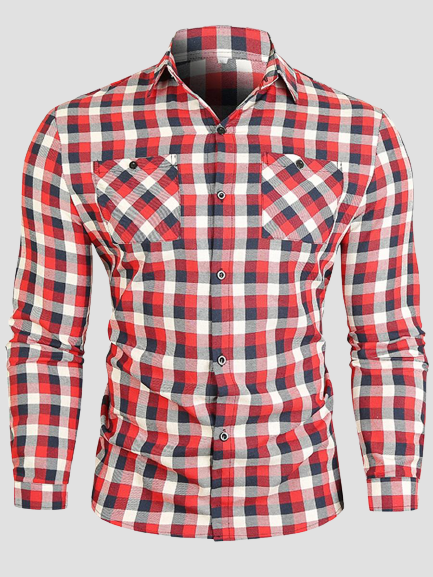 LW Men Pocket Design Plaid Shirt, Red 
LW Men Pocket Design Plaid Shirt, Red