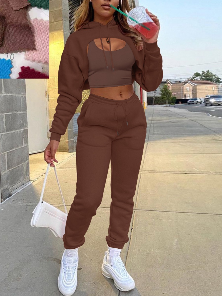 LW Sweat Drawstring Crop Top Three-piece Tracksuit Set, Brown
LW Sweat Drawstring Crop Top Three-piece Tracksuit Set, Brown