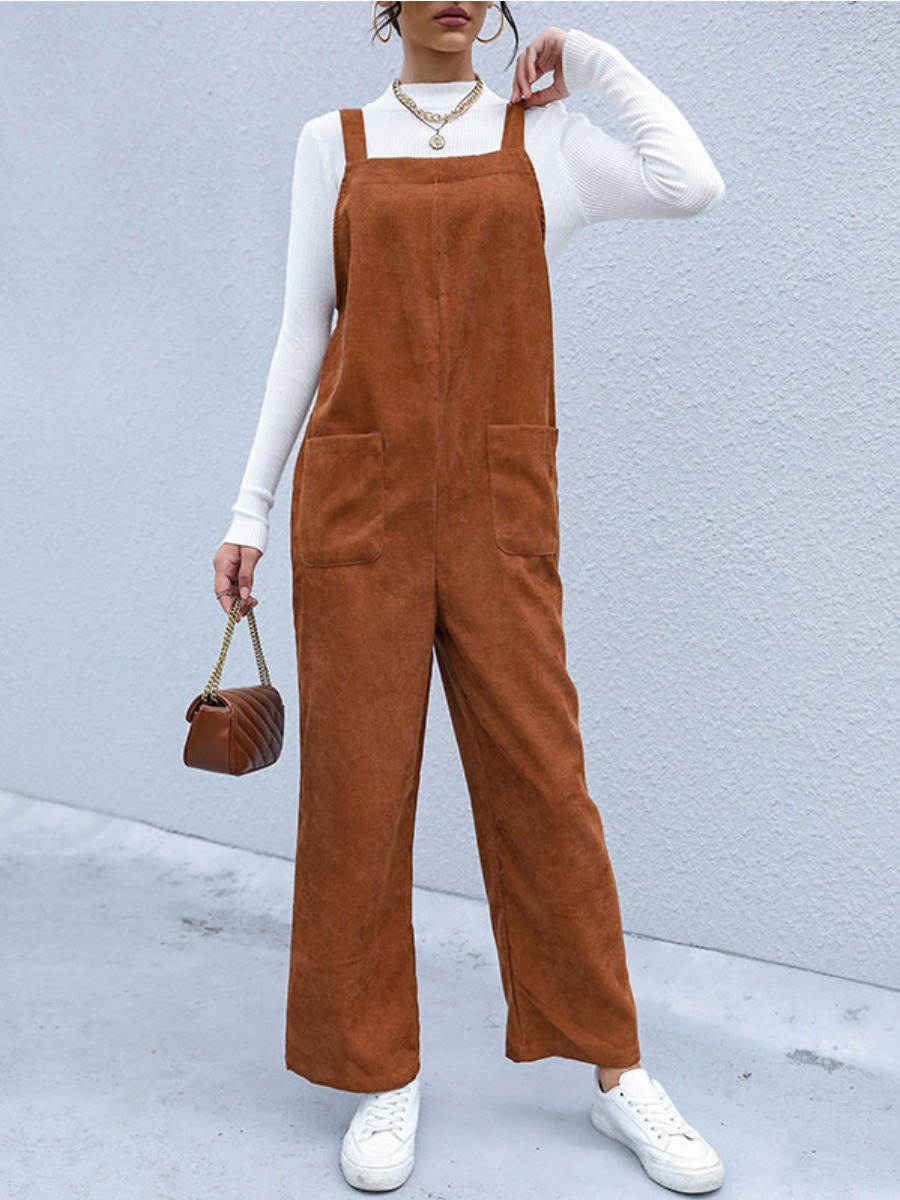 LW Pocket Button Design Jumpsuit, Brown 
LW Pocket Button Design Jumpsuit, Brown