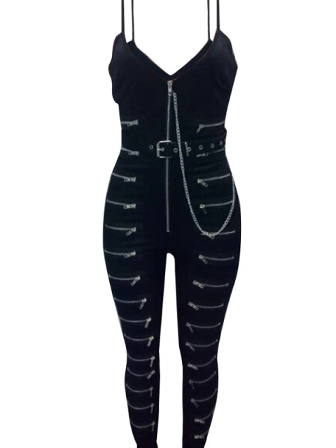 Euramerican Strapless Zipper Design Black Polyester One piece Jumpsuits Without Coat Sale LovelyWholesale