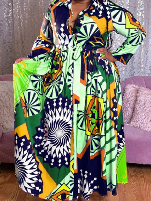 Lovely Casual Print Green Plus Size Maxi Dress Sale | LovelyWholesale