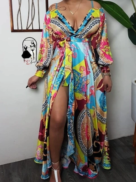 womens floral maxi dresses Women's Floral Fantasy Green & Coral Pink Floral Maxi Dress | Size: M