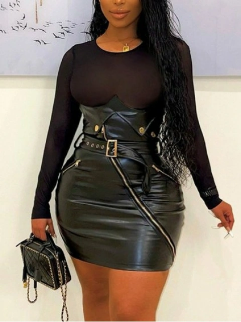 LW Plus Size Leather Belt Design Bodycon Prom Dress Sale | LovelyWholesale