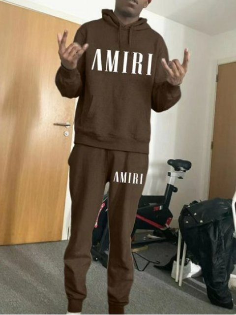 LW Men Hooded Collar Amiri Letter Print Tracksuit Set Sale 