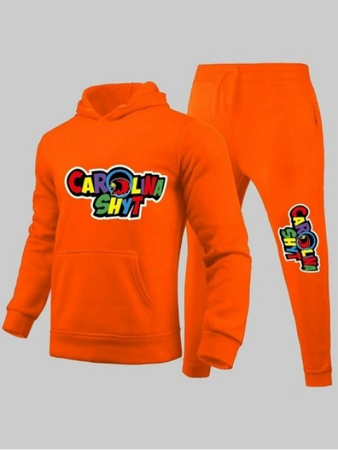 LW Men Letter Decor Patchwork Kangaroo Pocket Tracksuit Set