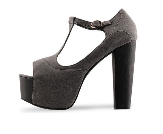 2011 thick heel joker high heel Sandals grey matte