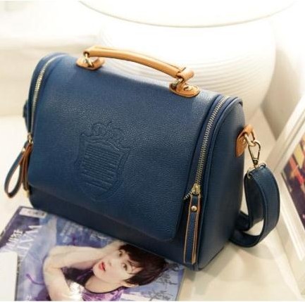 Corean Fashionable And Retro Style Blue PU Solid Zipper Shoulder Bags ...