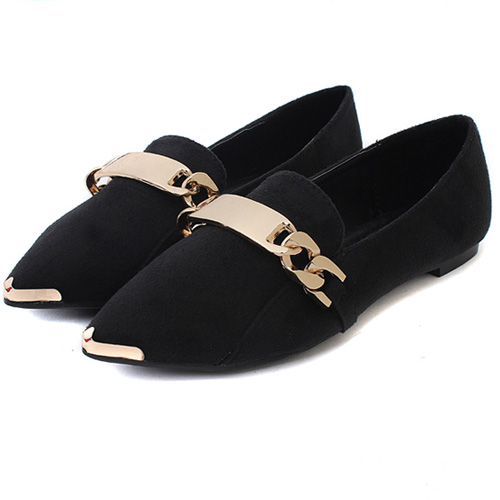 All Matched Pointed Closed Toe Buckle Embellished Flat Low Heel Black ...