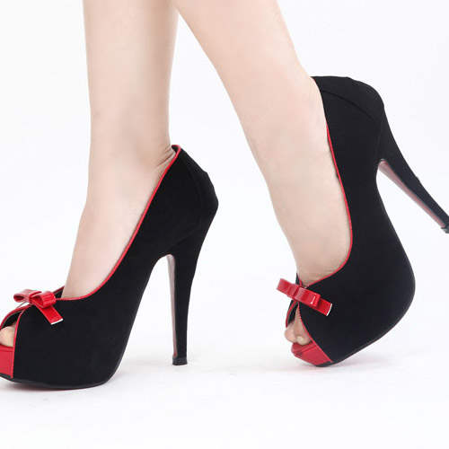 Simple Allmatch Round Peep Toe Platform Stiletto High Heels Red Suede Pumps_Pumps_Shoes