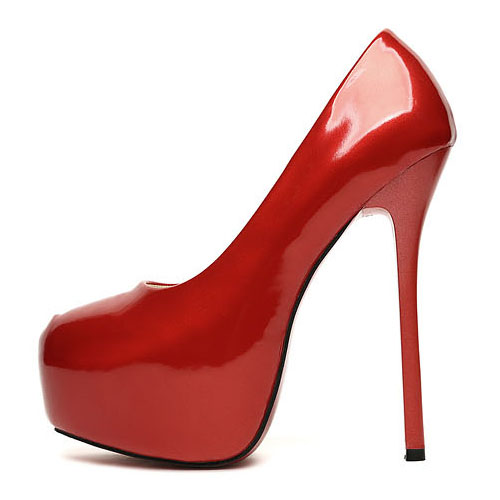 red closed toe pumps