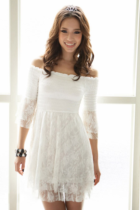 WHITE FLORAL LACE ONE SHOULDER SLEEVE FITTED MINI DRESS - BCBG ... WHITE FLORAL LACE ONE SHOULDER SLEEVE FITTED MINI DRESS - BCBG ...