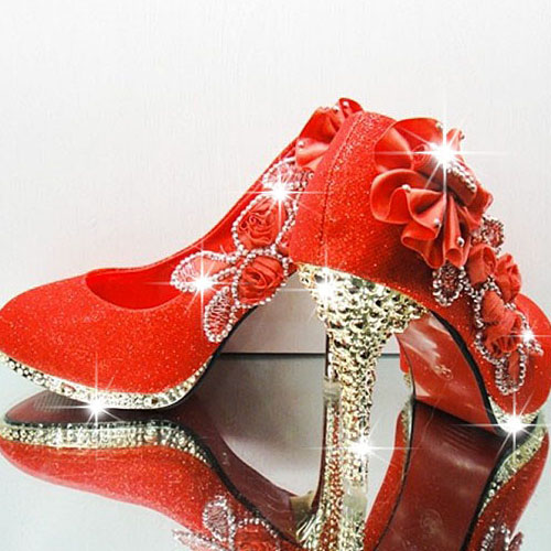 Sexy Diamond Embellished Round Closed Toe Super High Stiletto Red Suede ...