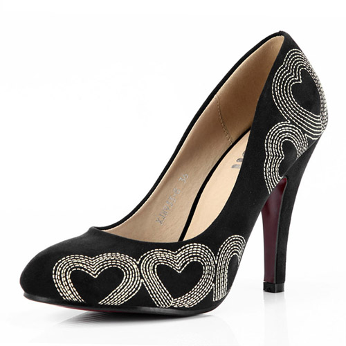 Elegant Pointed Closed Toe Heart-shaped Embroidery Stiletto High Heels ...