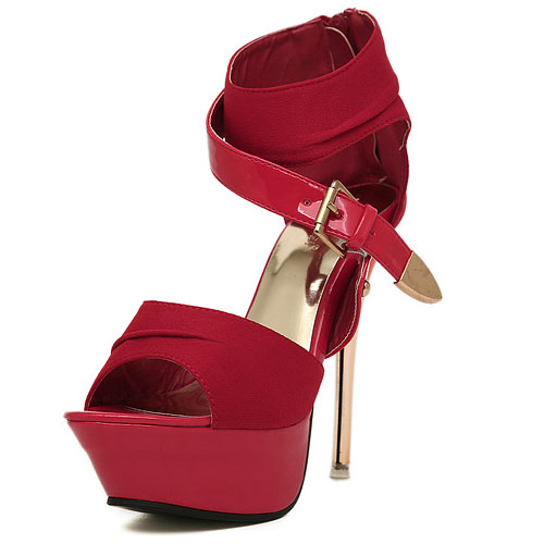 red wrap up heels