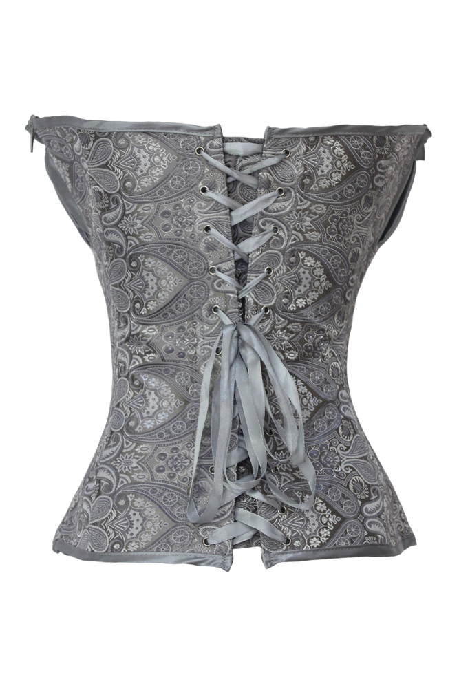 Elegant Pleated Frills Back Laceup Grey Satin Corset_Bustiers&Corsets