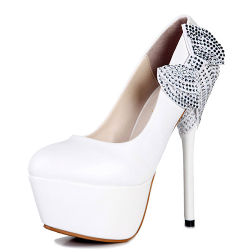 white platform heels with bow