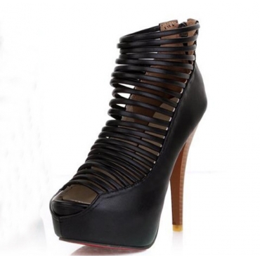 Fashion Striped Stiletto High Heels Black PU Sandals_Sandals_Shoes ...