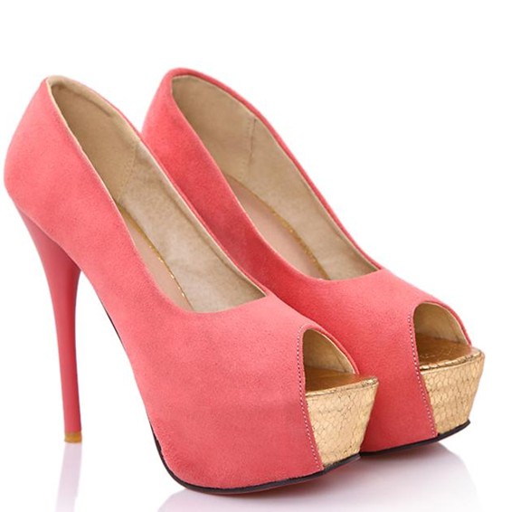 Fashion Peep Toe Stiletto High Heel Pink Suede Pumps_Pumps_Shoes ...