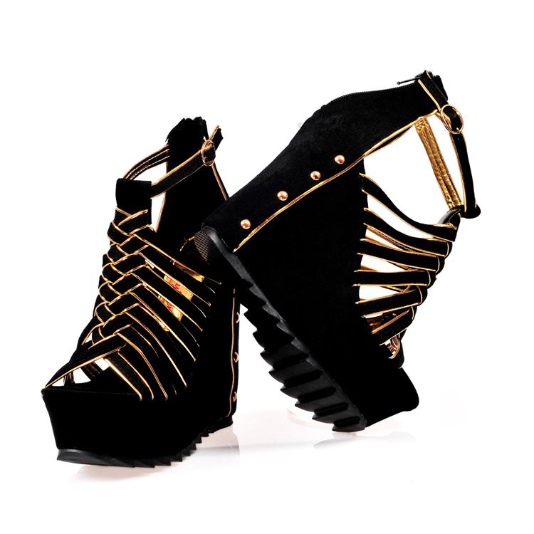 Fashion Super High Wedge Black Gladiator Sandals