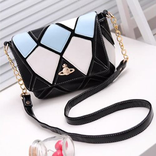 Fashion Zipper Hasp Design and Plaid Print Black PU Messenger&Crossbody