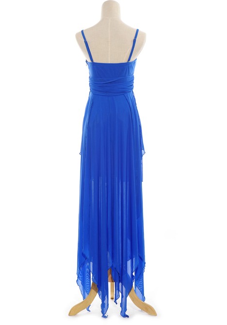 Cheap Prom Sexy Dresses Spaghetti Strap Sleeveless Blue Asymmetrical Ankle Length