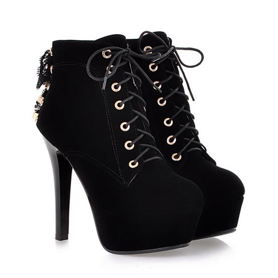 round toe stiletto high heel lace up ankle boots