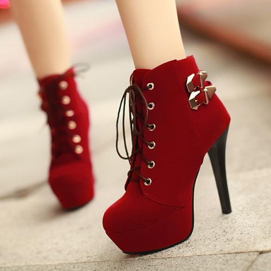 red short heel shoes