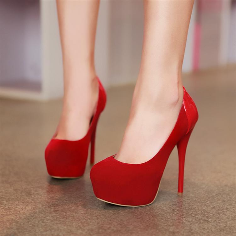 Fashion Round Closed Toe Stiletto High Heel Red Pumps_Pumps_Shoes ...