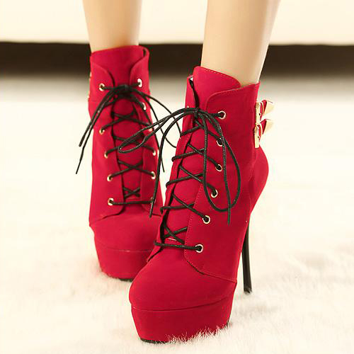 Winter Suede Round Toe Stiletto Super High Lace Up Ankle Buckle Martens ...