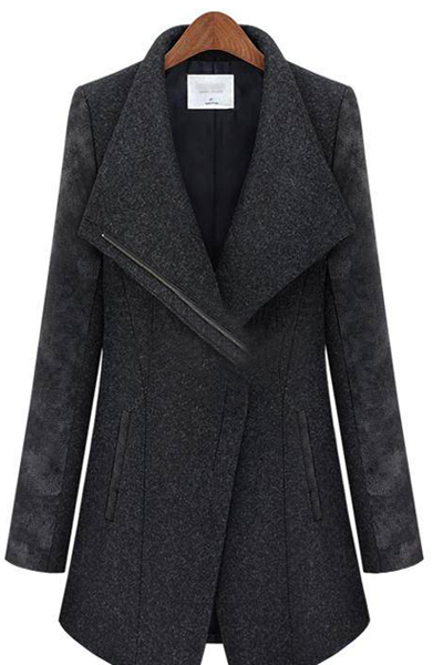 Fashion V Neck Long Sleeve Zipper Grey Long Wool Coat_Wool&Blends ...