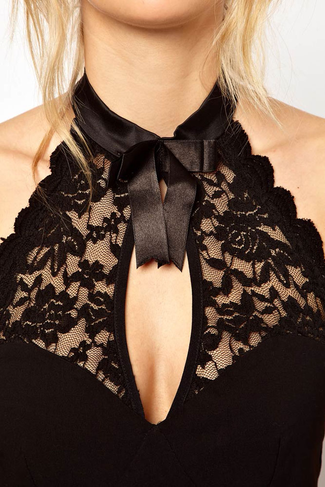 Sexy Turtleneck Sleeveless A Line Black Knee Length Dress_Dresses