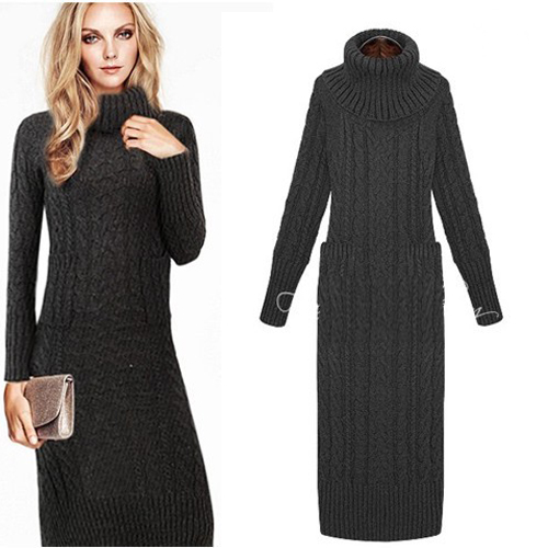 grey long sleeve turtleneck dress