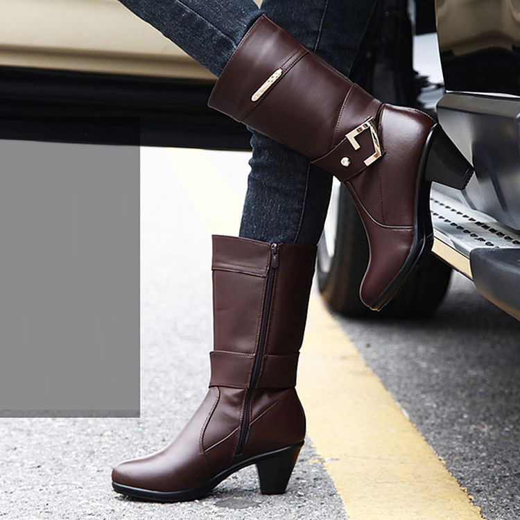 brown calf boots heel