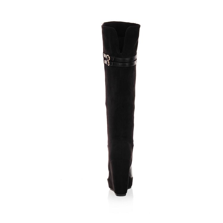 black pu buckle detail chunky over the knee boots