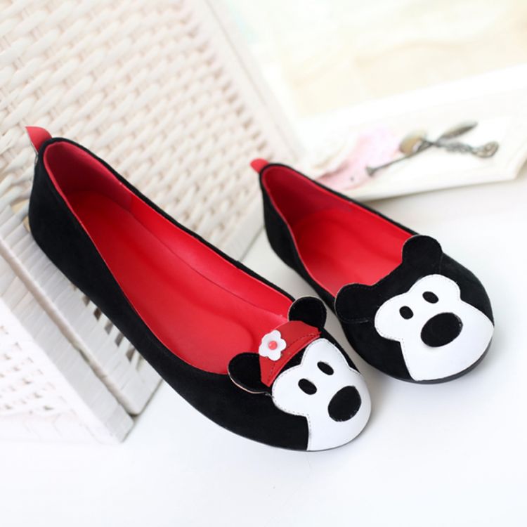 Fashion Round Toe Peep Basic Low Heel Black Leather Flats_Flats_Shoes_LovelyWholesale 