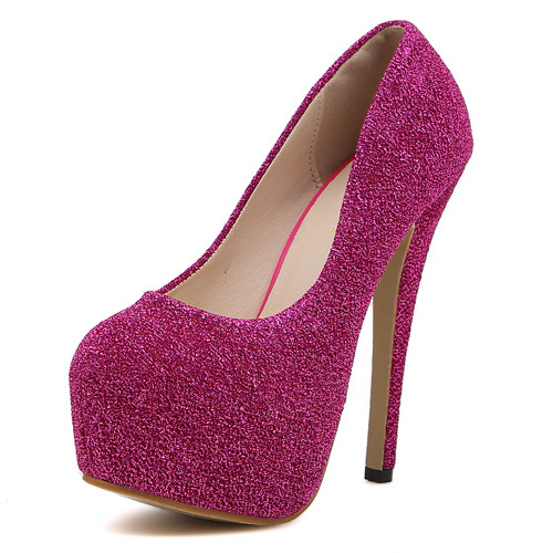 Fashion Round Closed Toe Stiletto High Heels Pink PU Pumps_Pumps_Shoes ...