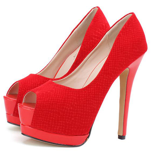 Fashion Round Toe Peep Stiletto High Heel Basic Red PU Pumps_Pumps ...