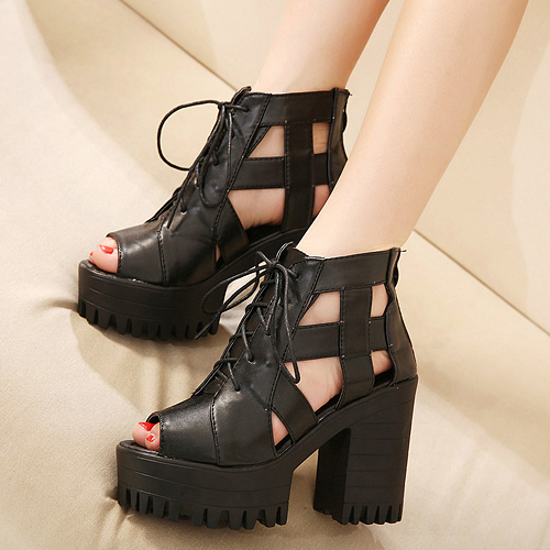 black chunky high heel sandals