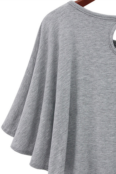 New Style O Neck Short Sleeve Solid Dark Grey Cotton T-Shirt_T-shirt_Top_LovelyWholesale 