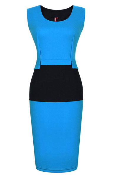 Fashion O Neck Tank Sleeveless Sheath Blue Cotton Pencil Mini Dress ...