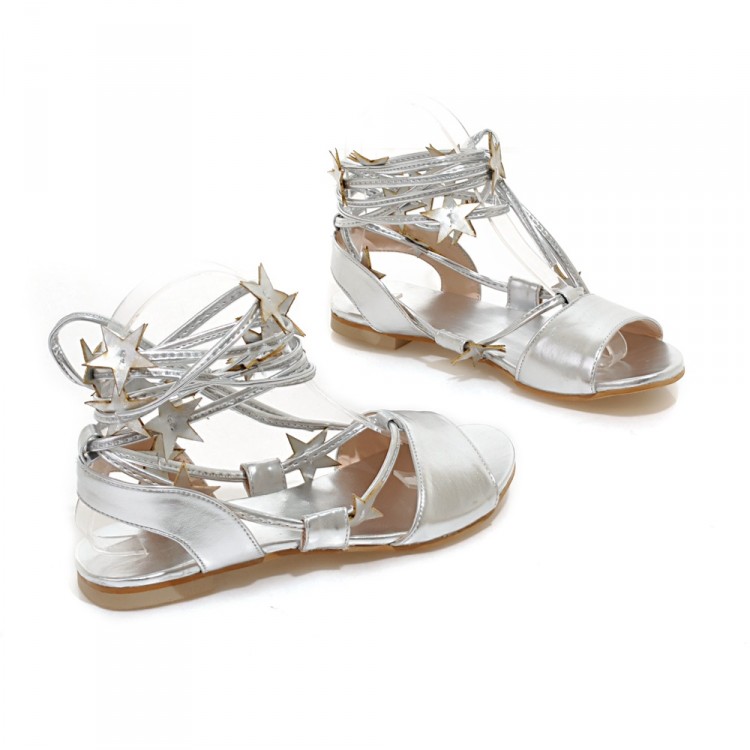 silver open toe flat sandals