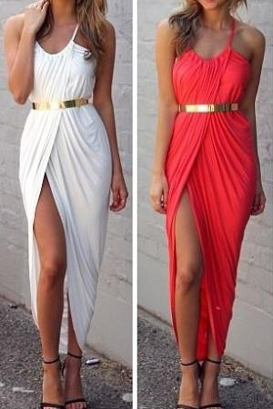 Sexy Bohemian V Neck Spaghetti Strap Asymmetrical Ankle Length White Spandex Dress(Waistband Not Included)
