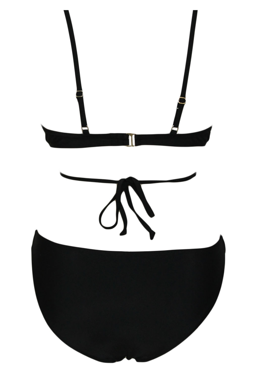 Sexy Spaghetti Strap Cage Designed Solid Black Bandeau Bikini Set Bikinis Swimwear