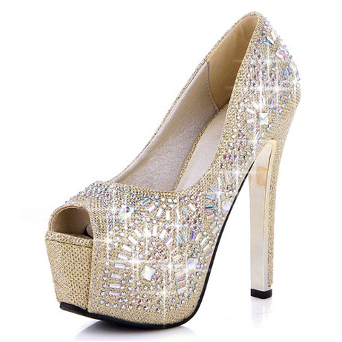 Cheap Fashion Round Peep Toe Platform Stiletto Super High Heels Gold PU ...