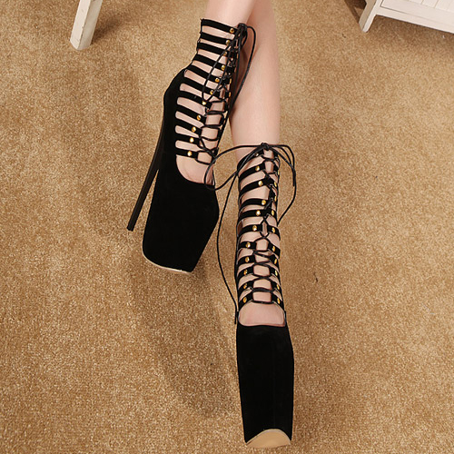 lace up black closed toe heels