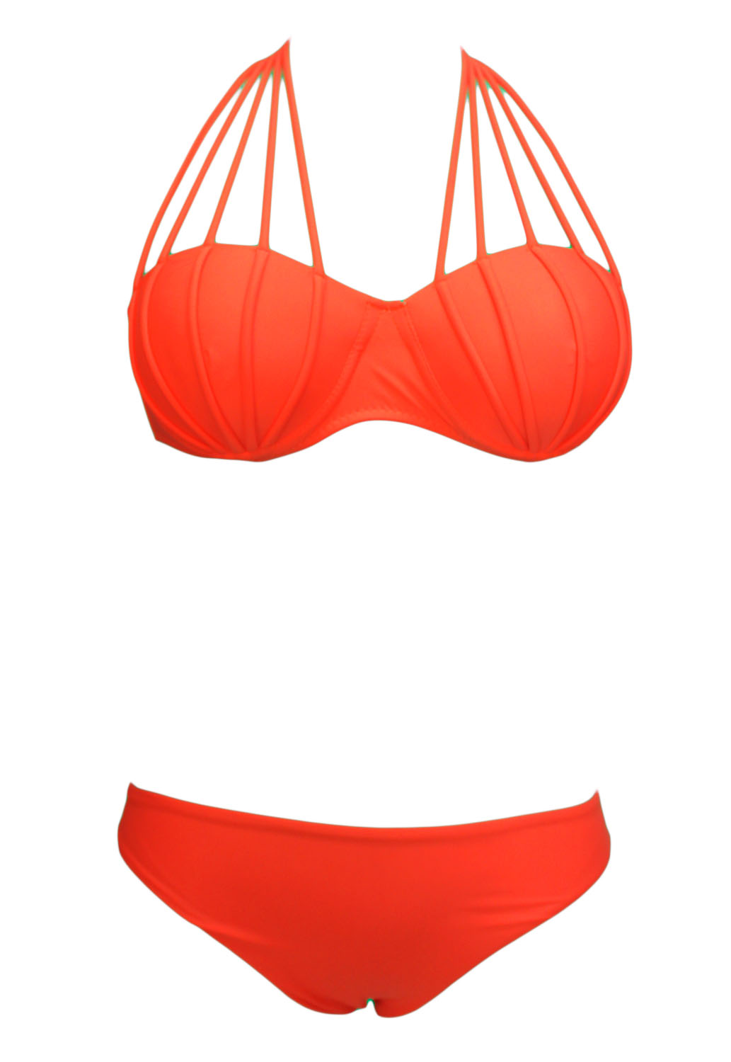 Cheap Sexy Halterneck Strappy Textured Solid Orange Bikini Swimsuit ...